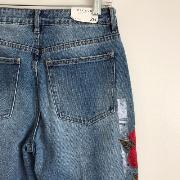 NWT NEW PACSUN mom jeans embroidered red rose boho dad 90s y2k high rise floral - Picture 6 of 11